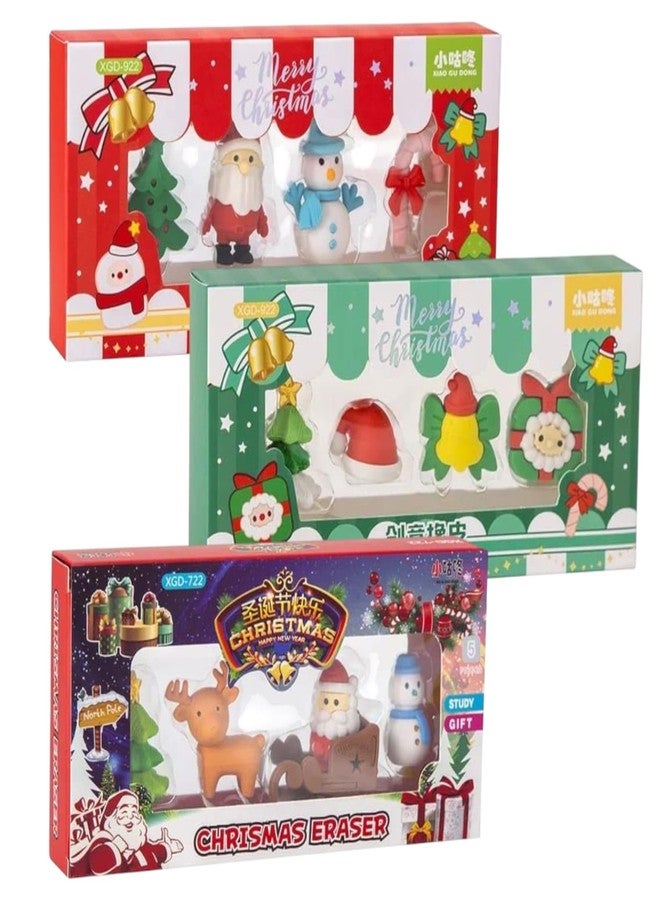 TERA13 Merry Christmas Erasers (3 Set) Smudge-Free Cute Pencil Erasers, Cute Eraser with Santa, Snowman & Tree Stationery Gift for Kids, Holiday School Supplies, Party Favors - Image 1
